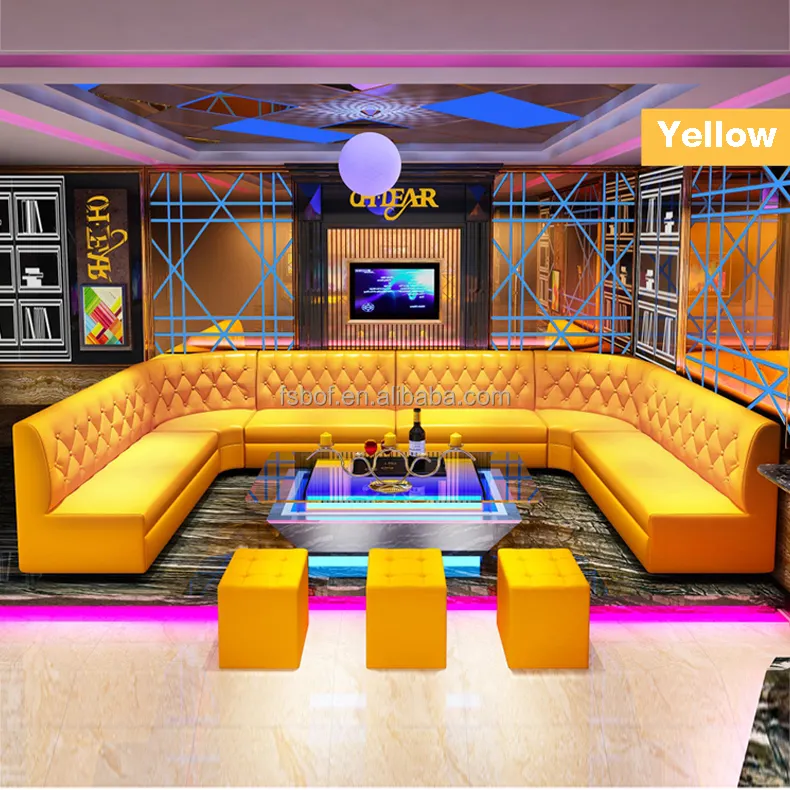 Cabine de sofá personalizada ktv em forma de u, cabine de sofá de alta classe para dança, clube noturno com led, mesa de café e canção, karaoquê