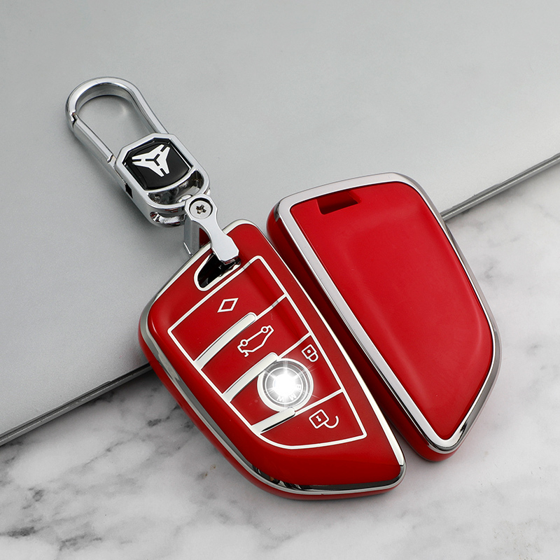 Cache bouton 4 trous + Porte-clés en métal - Rouge