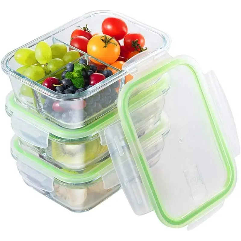 Glass Meal Prep Containers with Lids or Microwave, Oven and Freezer Glass Lunch Bento Box