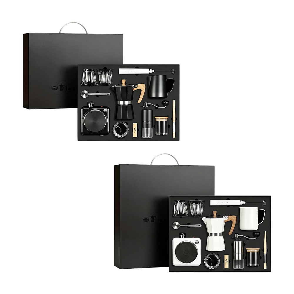 Coffret cadeau de cafetière italienne manuelle en gros avec logo personnalisé