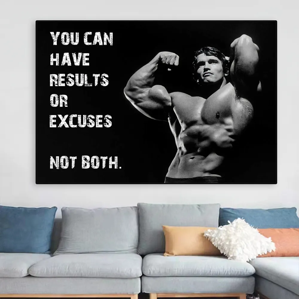 Arnold Schwarzenegger Pose Poster Bodybuilding Gym Fitness sport citation inspirante décor abstrait mur art toile imprimé