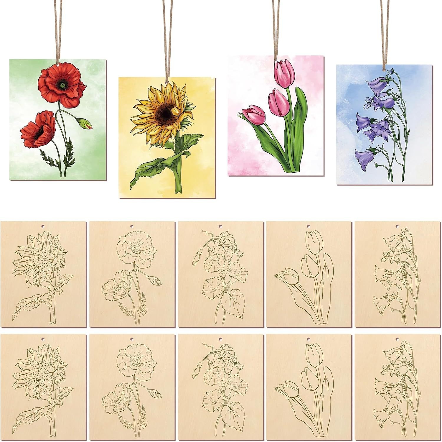10 morceaux de fleurs + ficelle