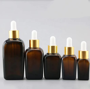 Hot Sale Square Glass Amber Bottle with Dropper Spray Pump for <strong>Perfume</strong> Hair Oil Cosmetic Packaging