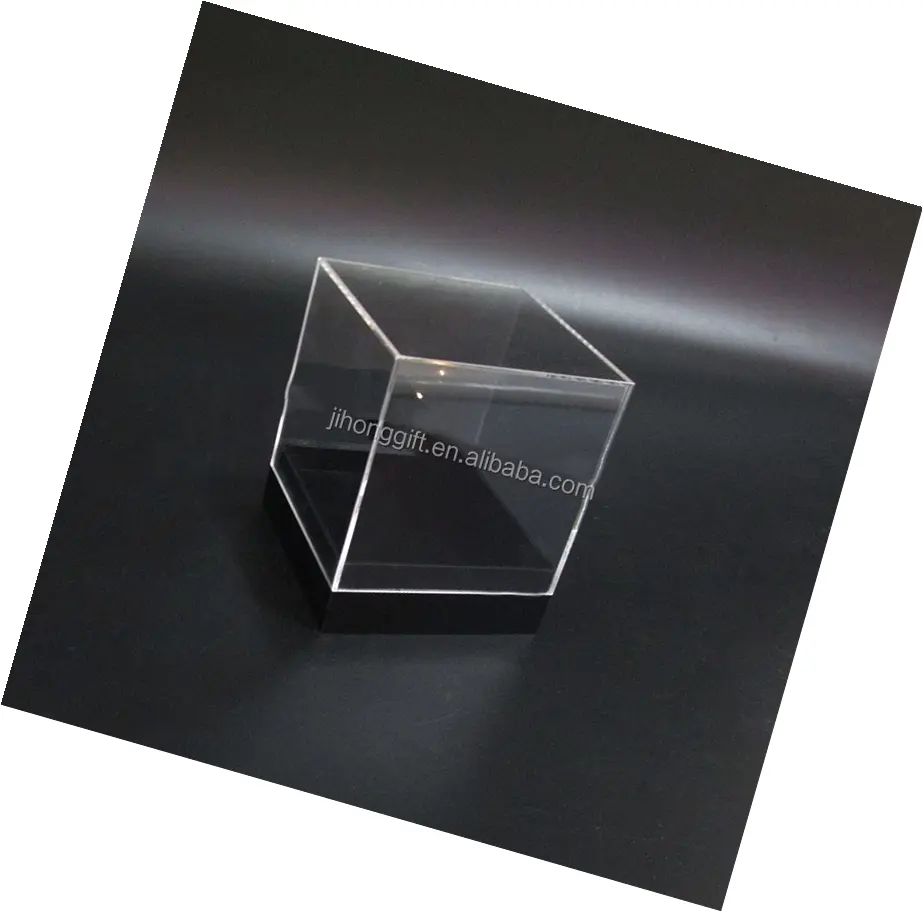 Boîte de présentation en acrylique, Cube carré, petit présentoir de bijoux, en plexiglas Transparent, avec Base noire