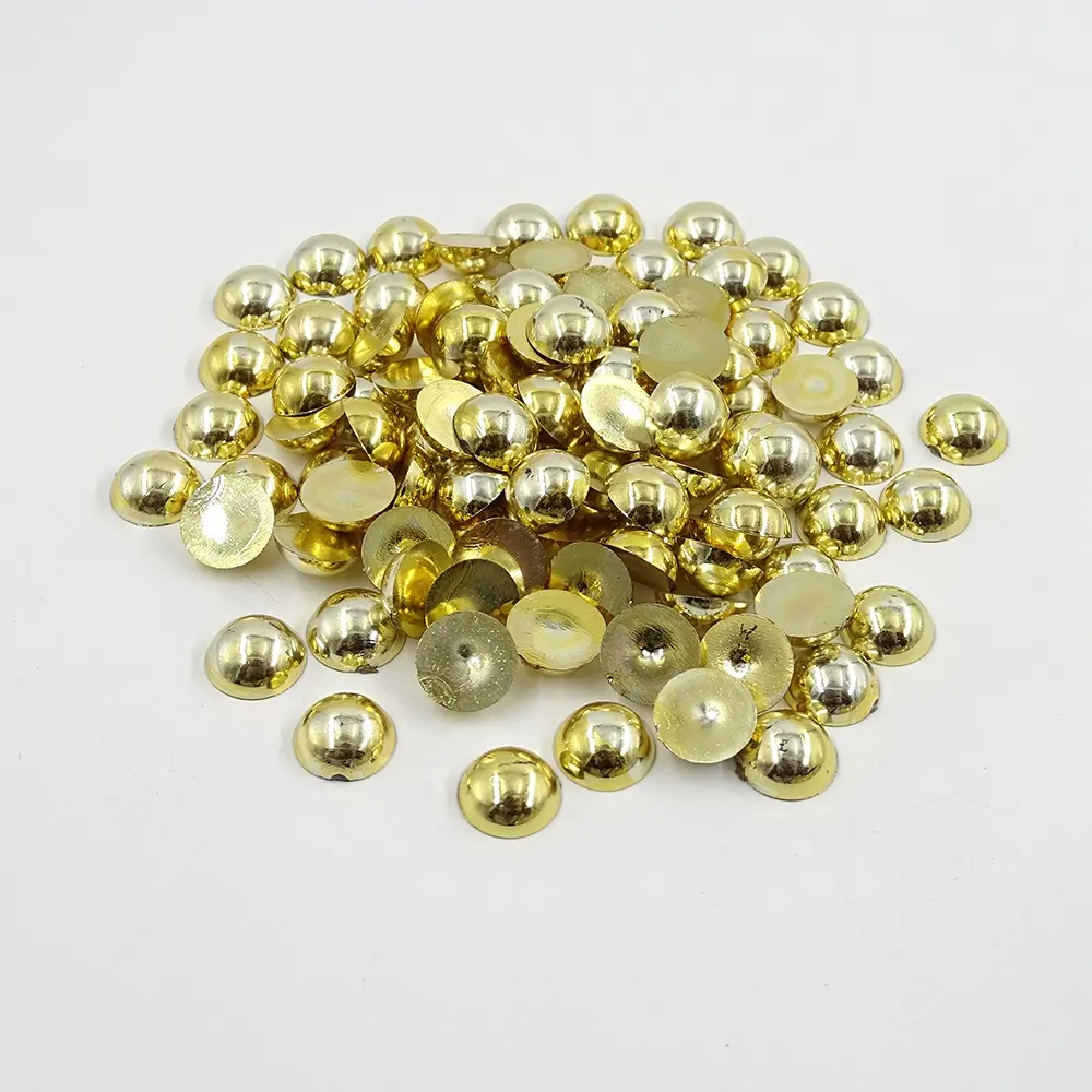 Barato Bulk Atacado 1.5-14mm Vários Tamanho Matt Gold Hot Fix Plástico Meia Rodada Pérola Beads