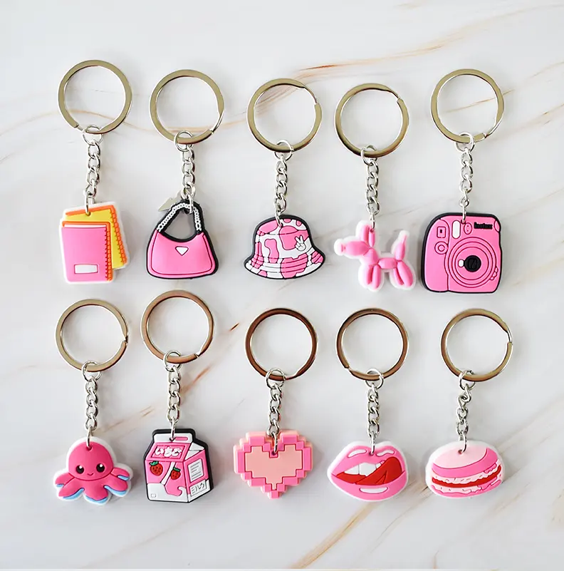 Portachiavi in PVC rosa portachiavi accessori portachiavi per adulti chiavi auto per bambini festa regalo ninnoli portachiavi carino