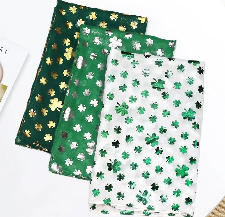 New arrival St Patrick Day scarf fashion gold stamping printed scarf for party use women Leaf Clover scarf