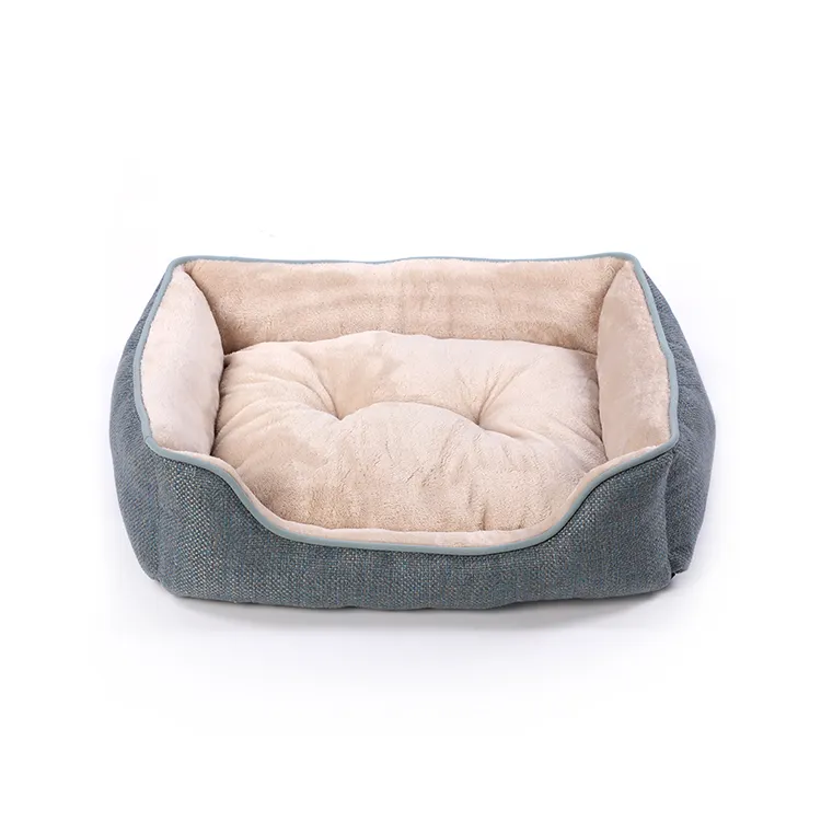 Çin sıcak mavi jakarlı kumaş kare pet tahta kurusu geçirmez küçük orta köpek için yatak ile küçük köpek yatağı