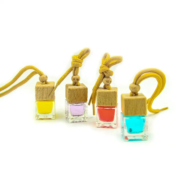 Hot Selling Car Air Freshener 8ML glass Square Shape Car Hanging Perfume Bottles Glass Diffuser