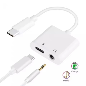 双USB C型分离器数模转换器2合1音频快速充电C至3.5毫米辅助耳机适配器，适用于S20超S10 9 Note10 Plus - Product Image 1