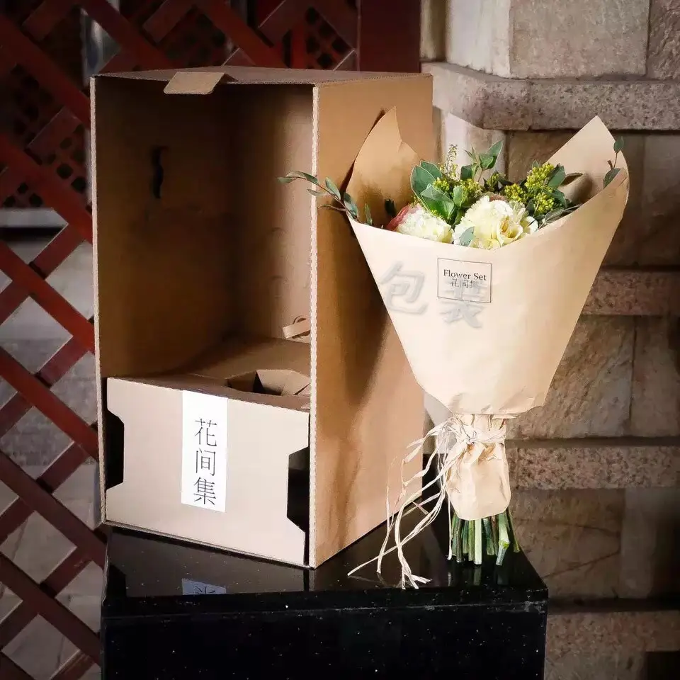 Custom corrugated board flower shipping boxes wholesale fresh flower mailing box