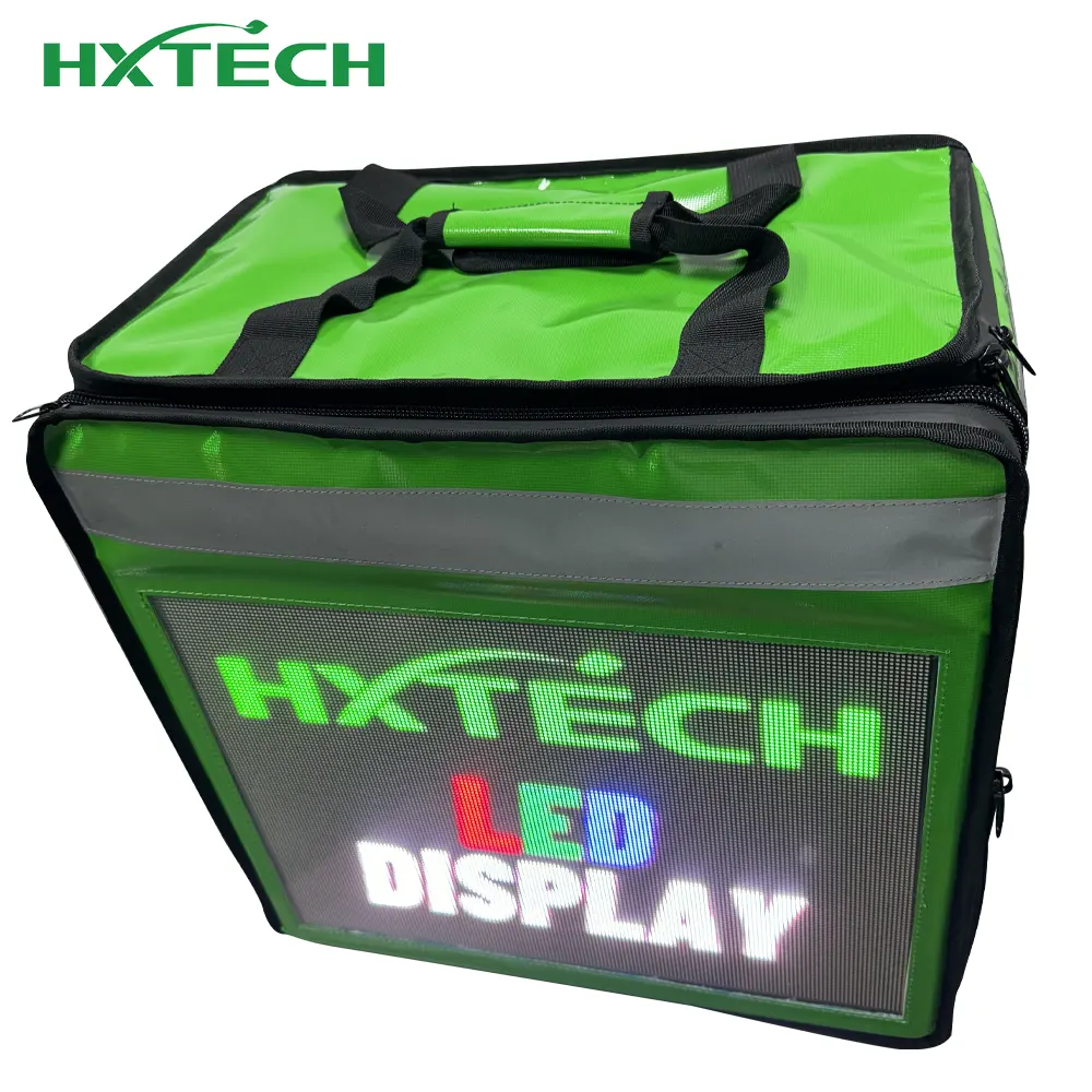 डिजिटल साइनेज डिस्प्ले के साथ HXTECH अनुकूलित डिलीवरी बैकपैक एलईडी फूड बैग