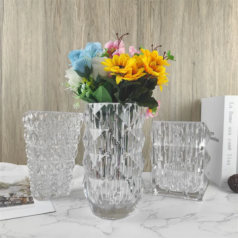 Barato cilindro nórdico casamento design quadrado, atacado barato vidro transparente flor vaso