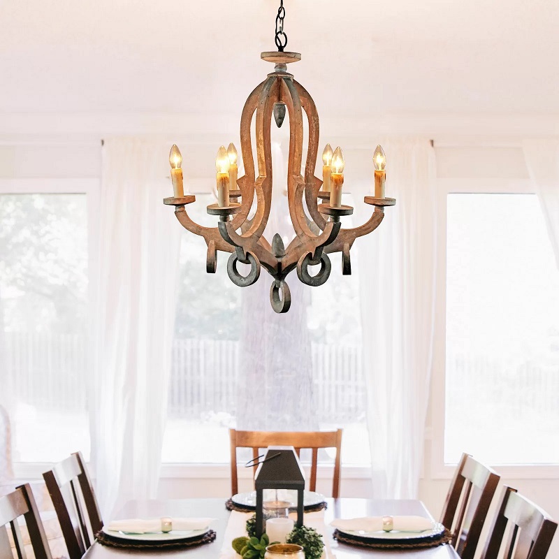 French country solid wood chandelier personality dining room living room wooden  Pendant lamp