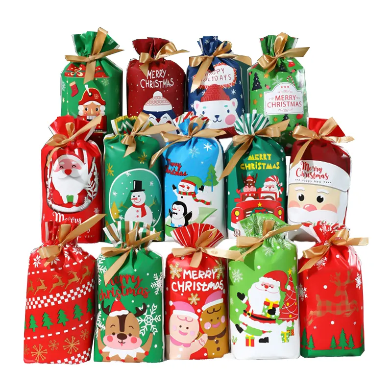 Confezione personalizzata di caramelle e biscotti natalizi borsa Mylar OPP cellophane stampa fiocco di neve in piedi sacchetto di imballaggio in plastica