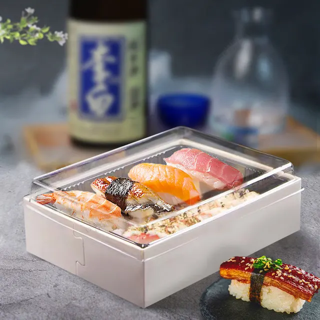 環境にやさしい分解性の使い捨てサラダ食品包装ボックス蓋付き寿司ボックスランチ木製包装ボックス