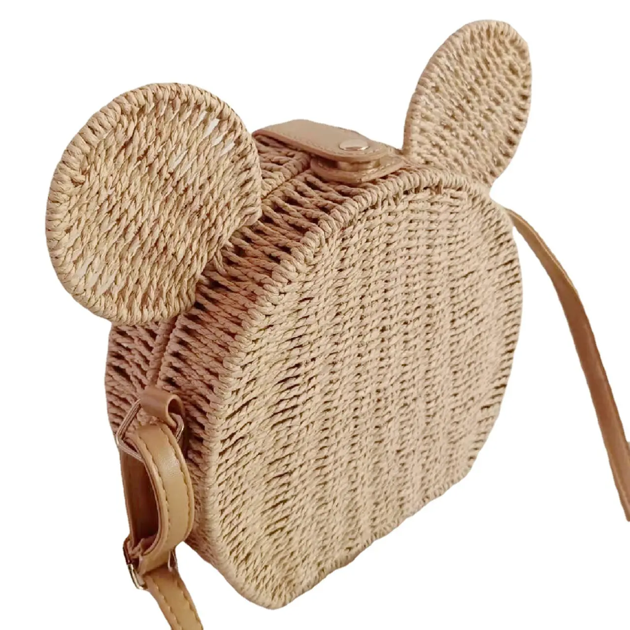 Borsa di paglia personalizzata all'ingrosso della fabbrica borse da spiaggia estive per borse da donna a forma di topo in stile bohémien da donna