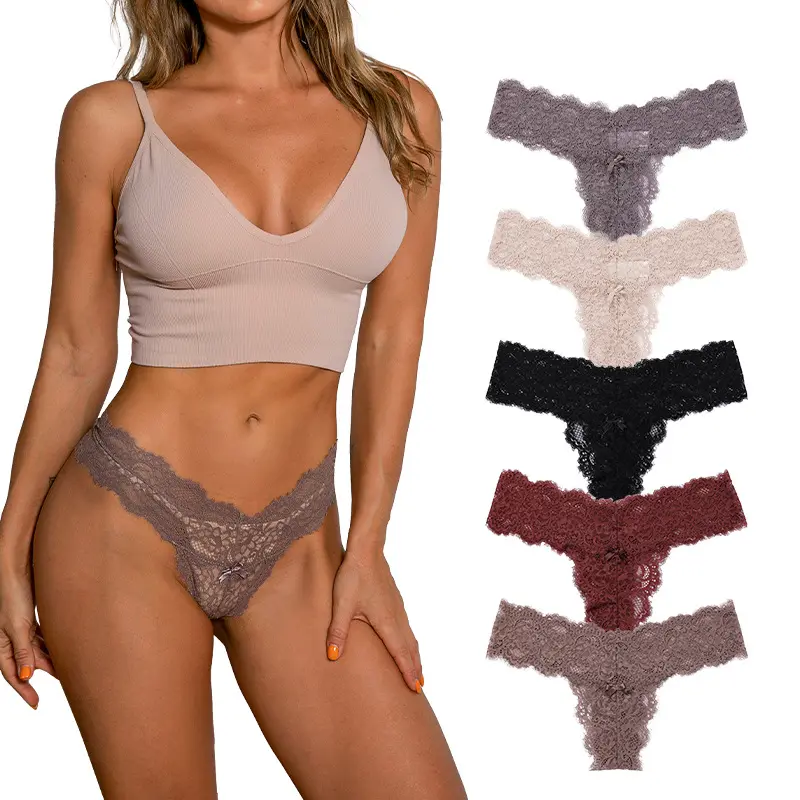 Nouveau Sexy taille basse élastique Transparent dentelle femmes G String dames broderie fleur sous-vêtements string Sexy dentelle Sexi filles bref