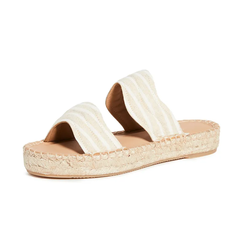 Sandalias de playa con cuerda plana de paja para mujer, zapatillas personalizadas de alta calidad con fondo tejido, nuevo diseño