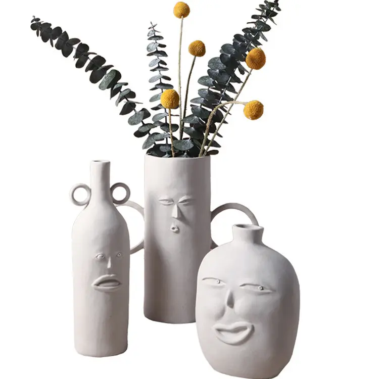 Creativo Vasos De Flores blanco De cerámica cara humana jarrones