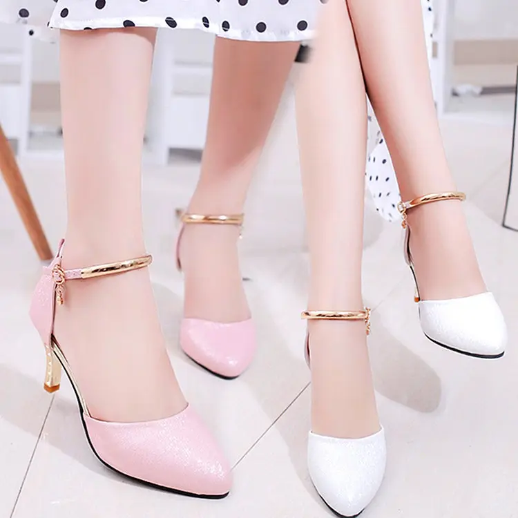 Kleine Mädchen Ankle Strap Zapatos De Tacon Alto Pu Elegante Rosa Frauen High Heels Schuhe