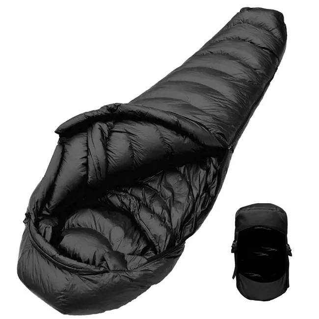 Hochwertiger Outdoor Camping Wandern Wasserdichter Gänsedaunen-Mumien schlafsack für kaltes Wetter Winter