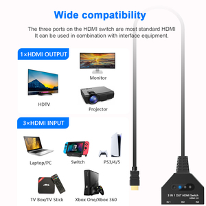 3 en 1 4K 60Hz HDMI Splitter 3 en 1 Conmutador HD de 3 puertos 3 fuentes HDMI a 1 puerto de pantalla o monitor HDMI - Product Image 5