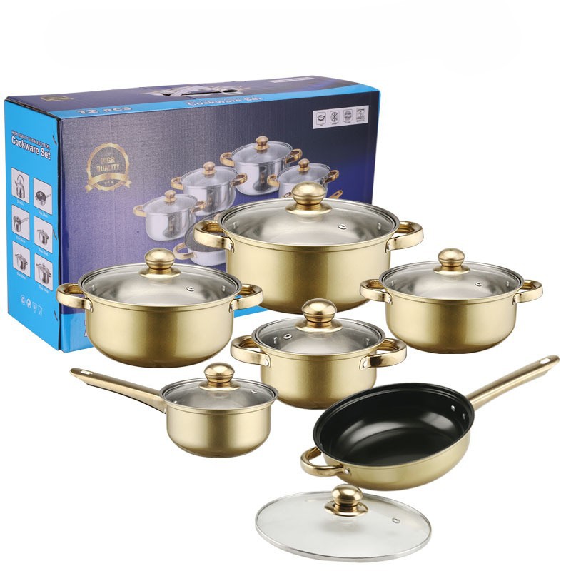 Sartén dorada de 12 piezas y 16 cm para leche - Sartén de 18/20/22/24 cm - Sartén de 24 cm