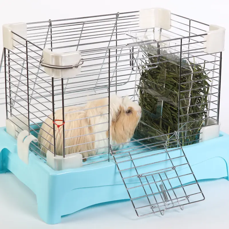 Ingrosso rosa blu interno ruota universale casa coniglio gabbie allevamento gabbie per animali domestici gabbia di coniglio con vassoio
