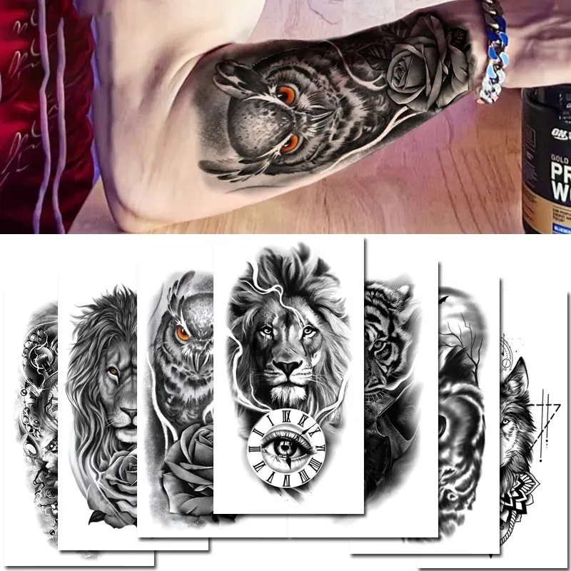 Finto braccio tatuaggi tribali trasferibili animali disegni di fiori temporanei tatuaggi adesivi per uomini e donne