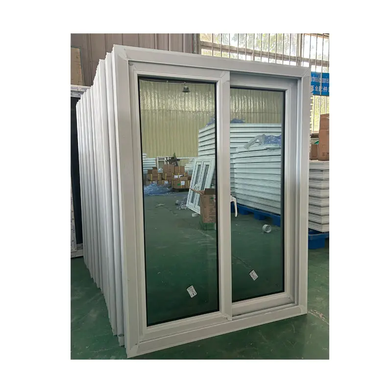 Merek Conch vinil besar desain sederhana pvc berlapis tiga pintu geser kaca putih upvc hitam dan jendela untuk rumah