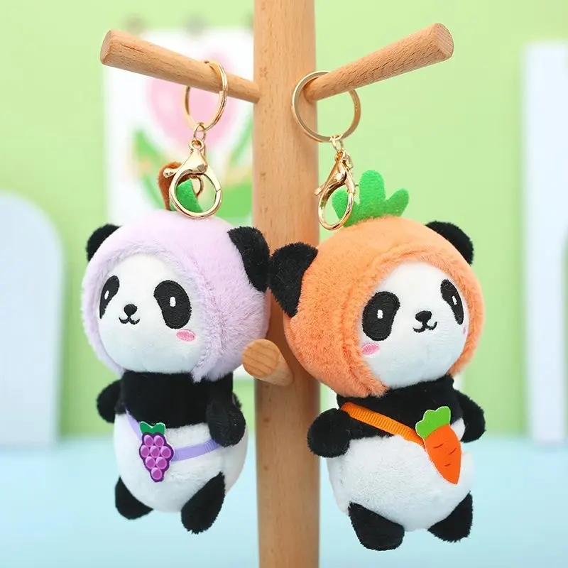 Lindo y esponjoso Panda de frutas, muñeco de peluche, llavero colgante, bolso de mano para mujeres y niñas, divertido llavero de peluche, Panda