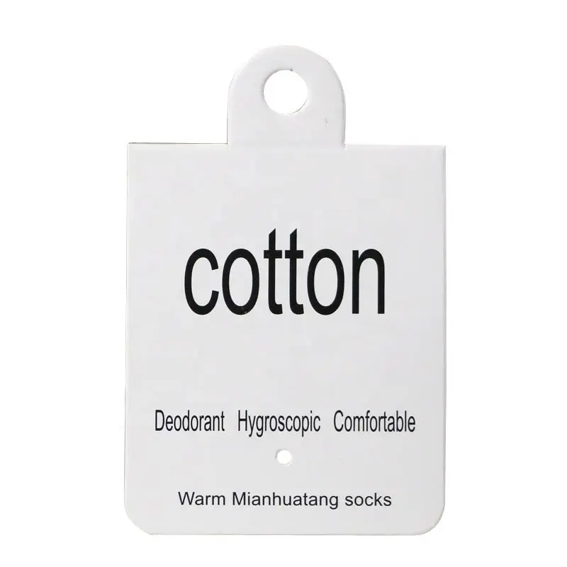 Venta al por mayor calcetines de algodón con marca registrada universal en inglés etiqueta colgante de Tarjeta blanca para hombres y mujeres para etiquetas de embalaje