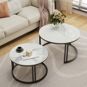 コーヒーテーブルセット2モダン焼結石ネスティングソファリビングルーム用アクセントテーブル - Product Image 1
