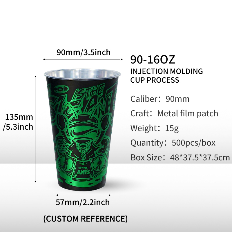 90-500 vasos moldeados por inyección - etiquetado en molde con película metálica