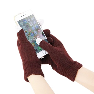 廉价冬季日用各种颜色男女通用纯色成人针织3指触摸屏手套 - Product Image 3