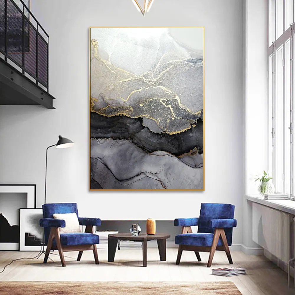 Vendita calda Nordic Marble Art Canvas Painting Modern Abstract grey And Gold Style Poster Picture per la decorazione dell'hotel