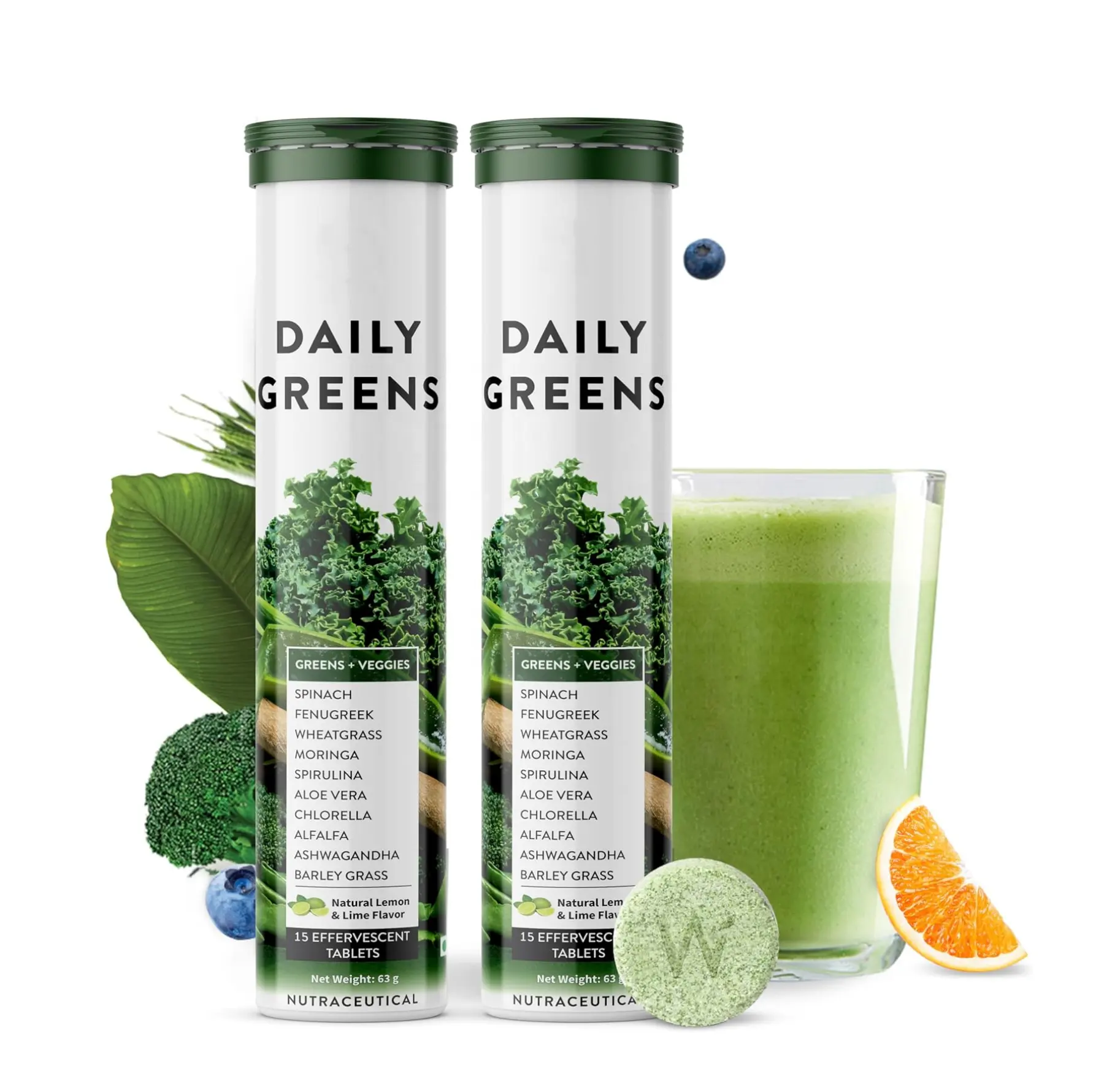 Daily Greens Multivitamin con vitamina C Zinc B6 B12 Detox Plant Superfoods Antioxidantes Efervescent Tab
