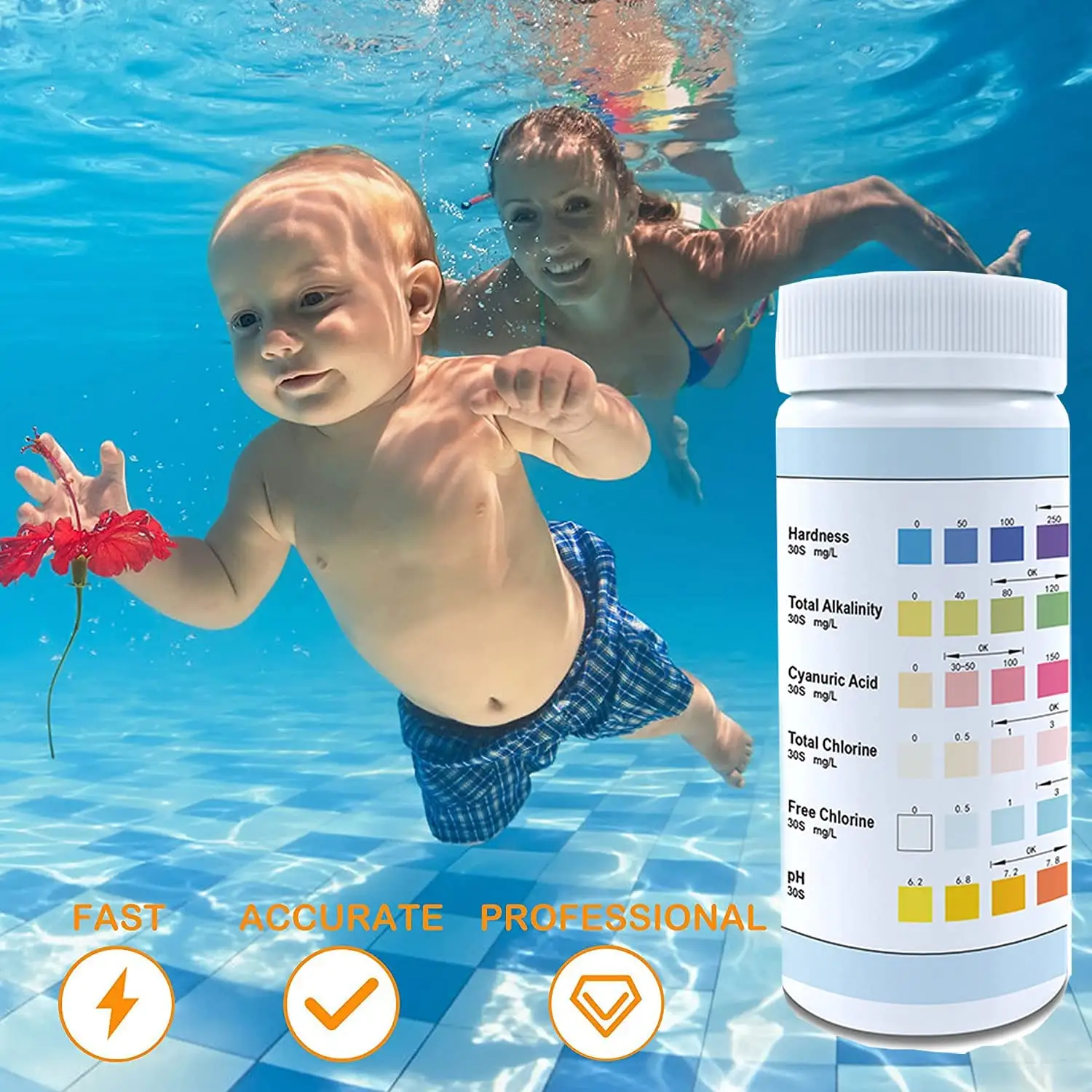 Tiras de teste de cloro, pH Dip para banheira de hidromassagem SPA 6 em 1 Tiras testadoras de água para piscina