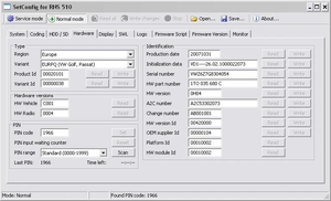 Software SetConfig 2.5.1 y 2.8.1 para identificación RNS compatible con RNS510 RNS810 RNS850 cambiar código PIN borrar la memoria NAND