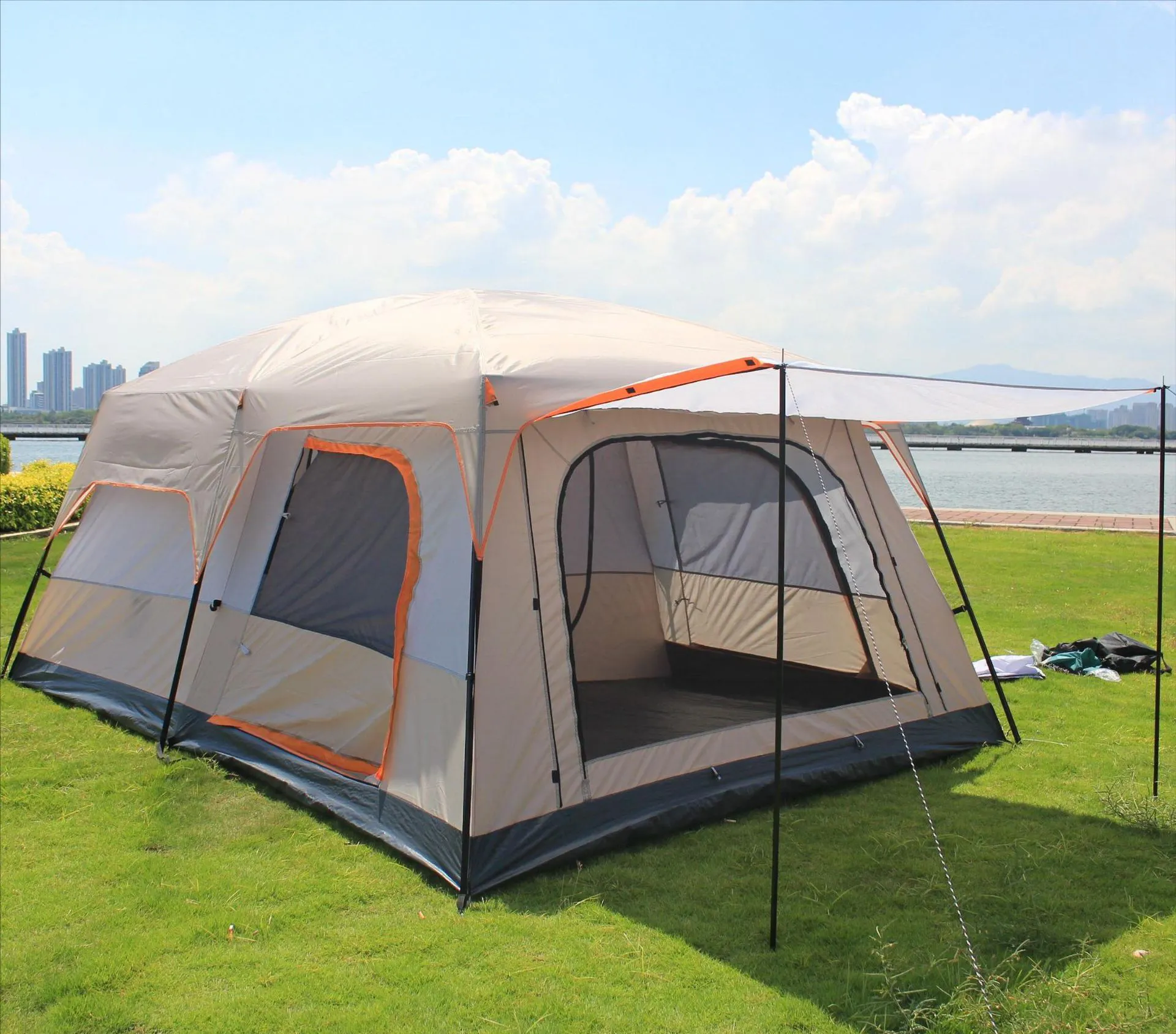 2 camere 1 soggiorno impermeabile Extra Large Space da 8 a 12 persone tenda da campeggio portatile per famiglie all'aperto