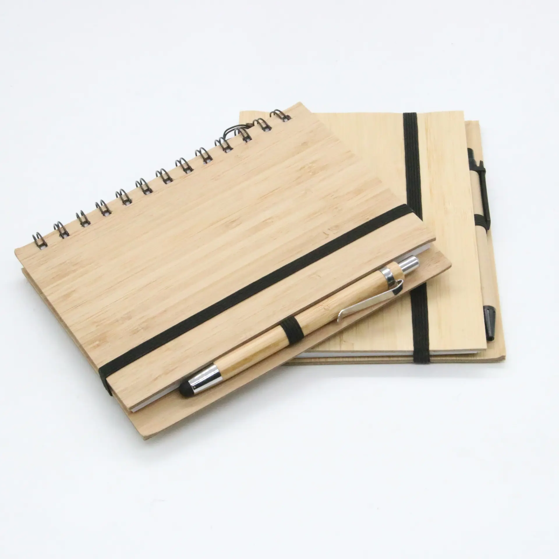 Stationery Low MOQ Eco-Friendly Office Supplies Student Custom Logo Spiral Coil Bamboo Notebook WIth Pen
