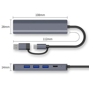 2 in 1 USB A 3.0 ประเภท -C Gigabit การ์ดเครือข่ายแบบมีสายอะแดปเตอร์ประเภท USB C ถึง 1000Mps RJ45 USB 3.0 Type-C HUB สถานีเชื่อมต่อ 5 in 2 - Product Image 2
