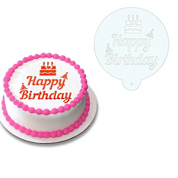 Лазерная резка Круглый прозрачный акриловый трафарет для торта на день рождения для пекарни