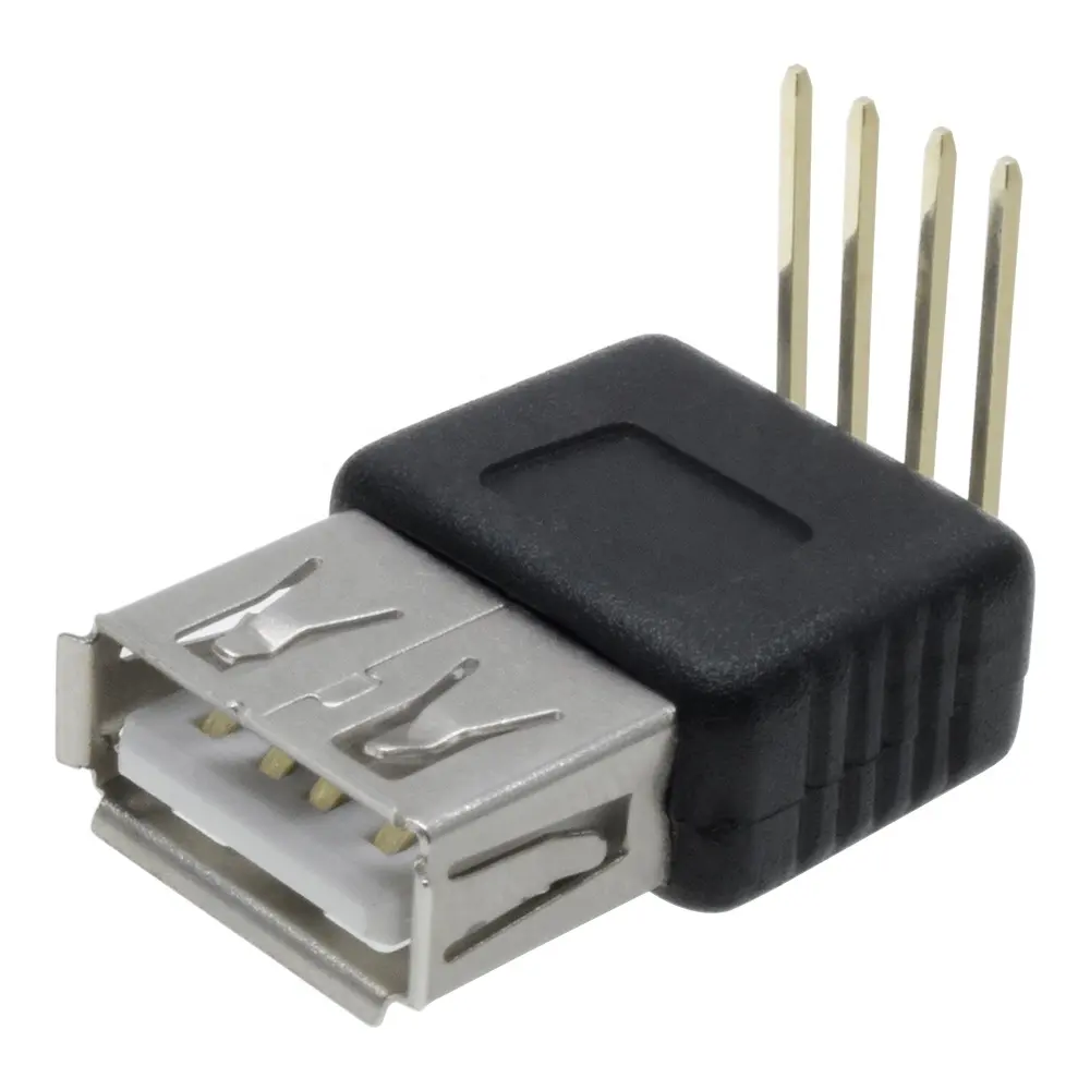 USB Type A 2.0A 5.0V 2.54 Pas Femelle 90 Degrés Cuivre 4 PIN Connecteur DIP Montage Vertical sur Circuit Imprimé