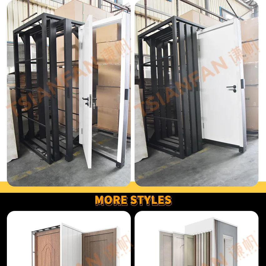 Tsianfan Modern Type Push Pull Wooden Door Rack Slider Metal Interior Wood Doors Frames Showroom Sliding Display Stand For Door