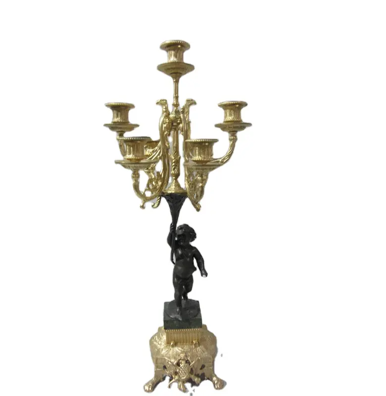 Suporte de velas antigo clássico em bronze macio, suporte de velas para decoração de casa com 6 braços