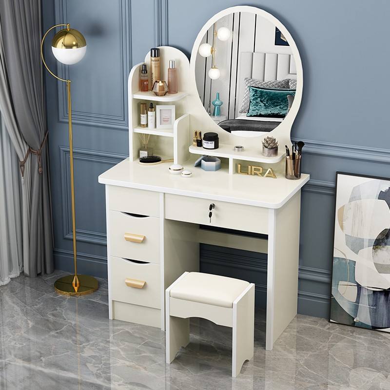 Armoire gauche miroir rond blanc 80cm