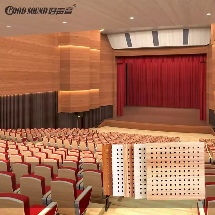 GoodSound oditoryum duvar ve tavan kurulu ekran ses emilimi ahşap delikli akustik Panel 3d model tasarımı