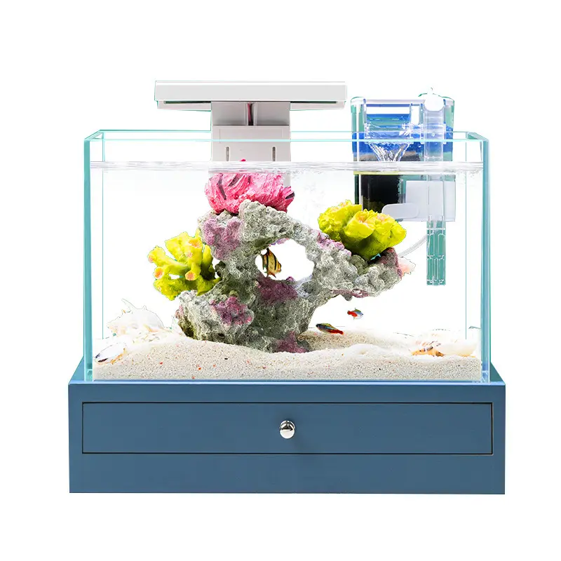 Mini aquário ultra alta definição, vidro de alta definição 5l volume betta plantas base de madeira transparente tanque de peixes